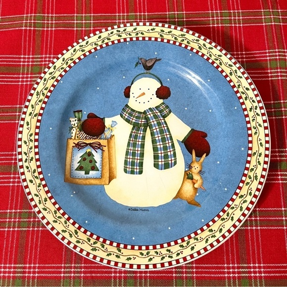 Vintage Jolly Snowman by Debbie Mumm Salad Dessert Plates Set of 4 - 8 1/4 - Picture 5 of 9